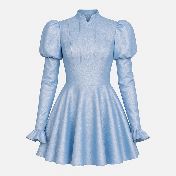 Dolls Kill Astrid Mini Dress | Glitter Blue Party Gothic Skater Dress (S) - Picture 13 of 14